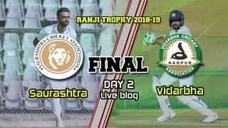 Ranji Trophy 2018-19 Final Live Cricket Score, Day 2: Saurashtra finish day two at 158/5, trail Vidarbha by 154 runs